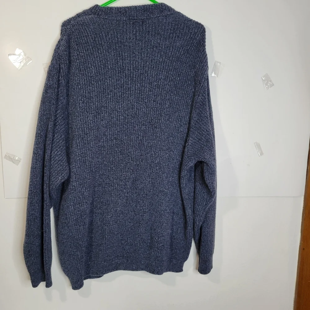 Mens Eddie Bauer Henley neck Cotton Blend Blue Sweater Size 2XL USA Made